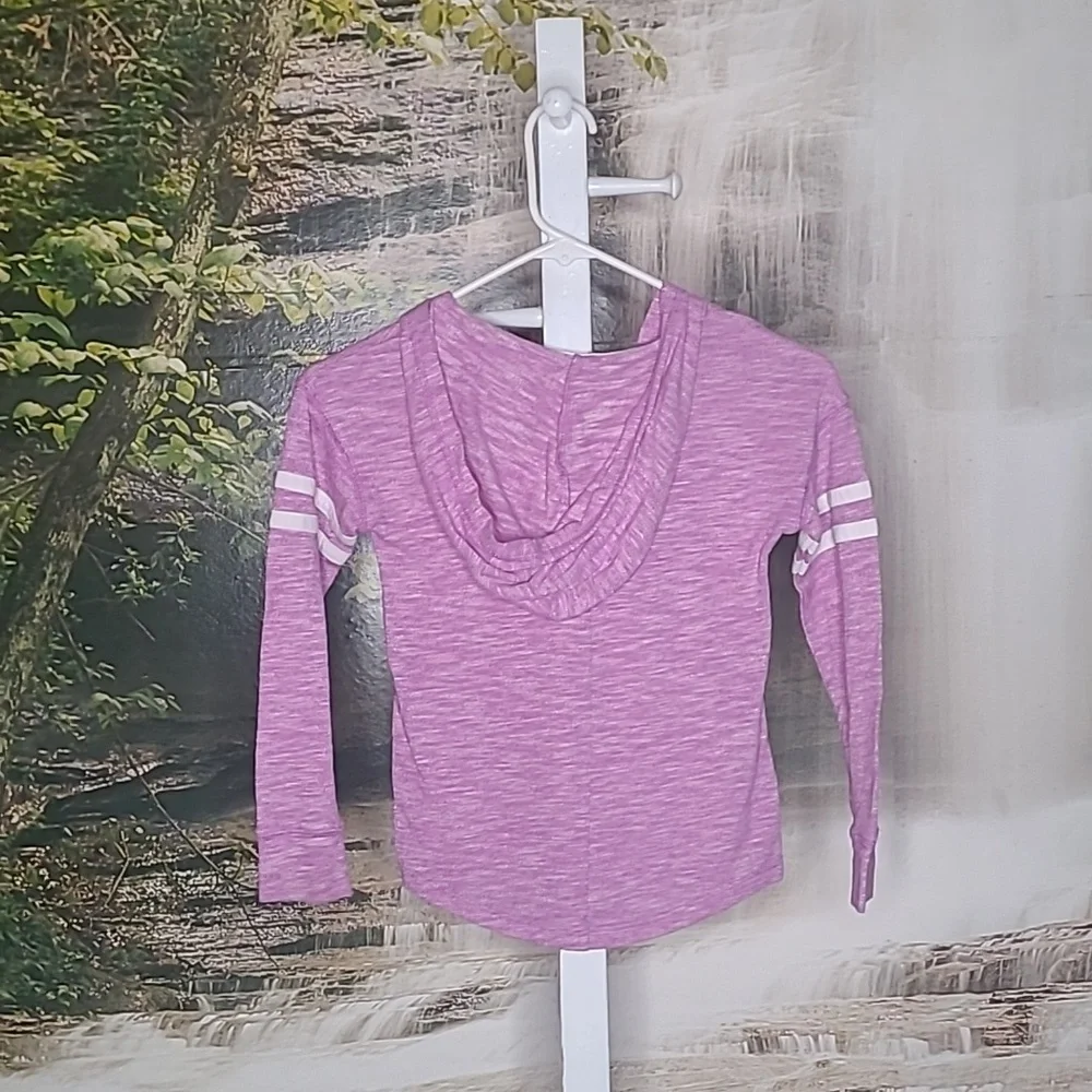 Justice Girl 6 glitter sparkly purple striped long sleeve lightweight hoodie Tee